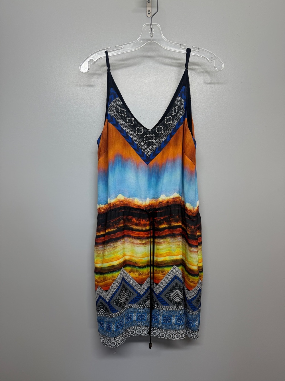 Anthropologie Greylin Black, Blue & Orange Midi Dress